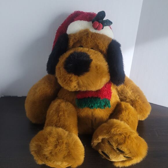Golden Bear JCPenney Holiday Collection Santa Brown Dog Plush Hat & Scarf 24" - Picture 3 of 13